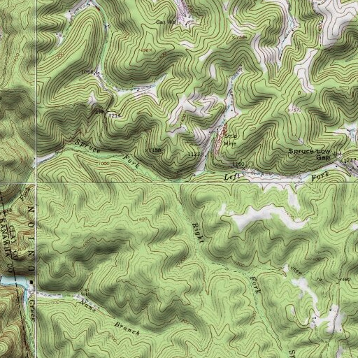 USGS 24K topo map of Right Fork Spruce Fork, WV
