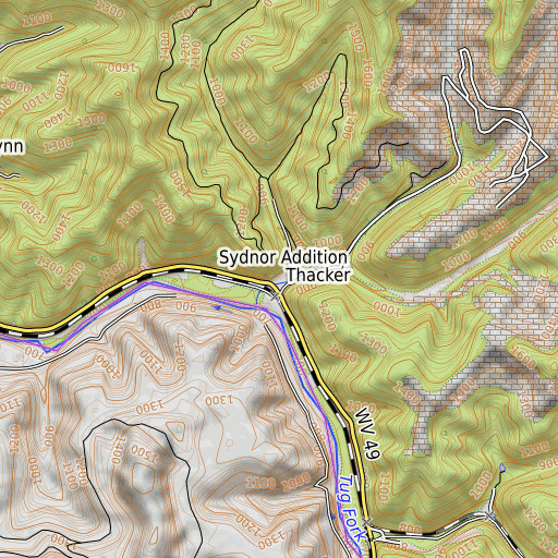 OpenTopoMap map of Scissorsville Branch, WV