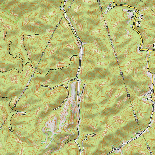 OpenTopoMap map of Sinker Fork, WV