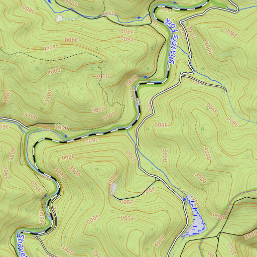OpenTopoMap map of Glade Run, WV