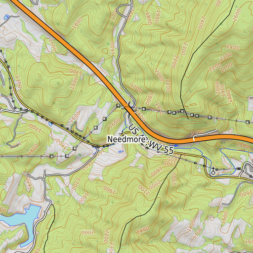 OpenTopoMap map of Long Lick Run, WV