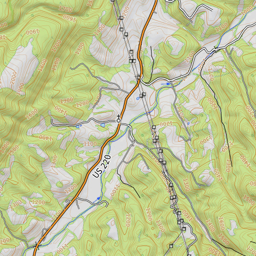 OpenTopoMap map of Long Run, WV
