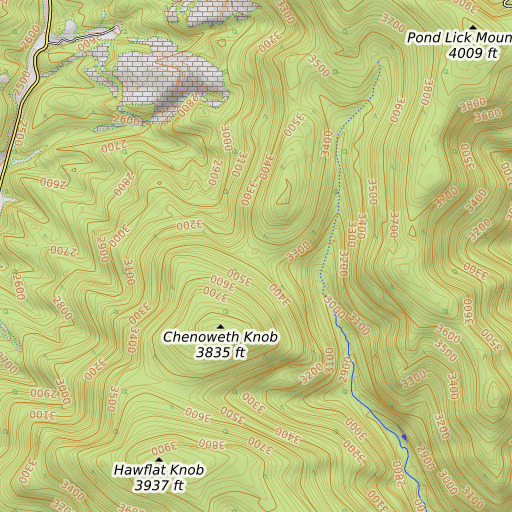 OpenTopoMap map of Mashey Gap, WV