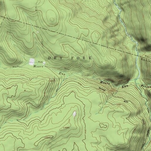 USGS 24K topo map of Moore Run Trail, WV