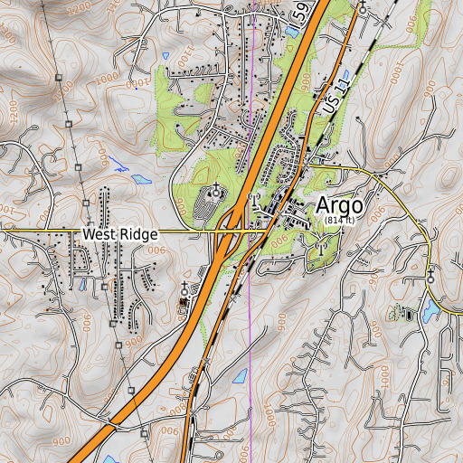 OpenTopoMap map of Interchange 148, AL
