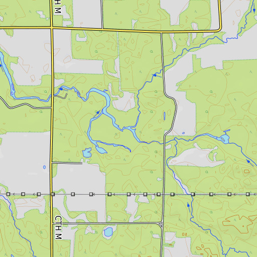 OpenTopoMap map of South Fork Bean Brook, WI