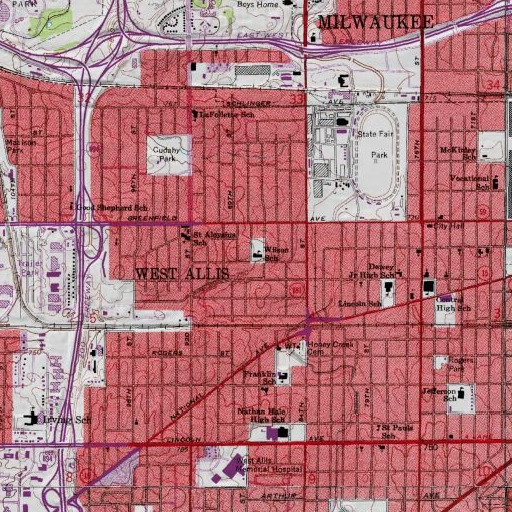 USGS 24K topo map of Wilson Elementary School, WI