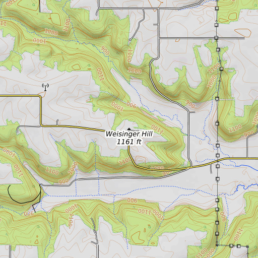 OpenTopoMap map of Weisinger Hill, WI