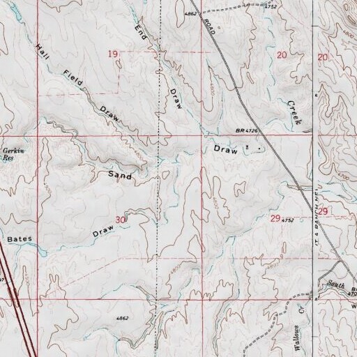 USGS 24K topo map of Bates Draw, WY
