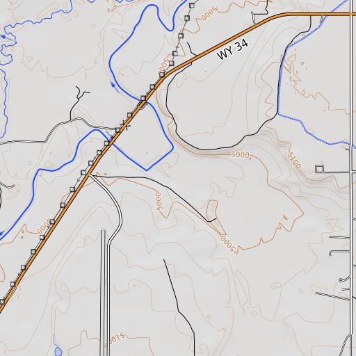 OpenTopoMap map of Brush Creek, WY