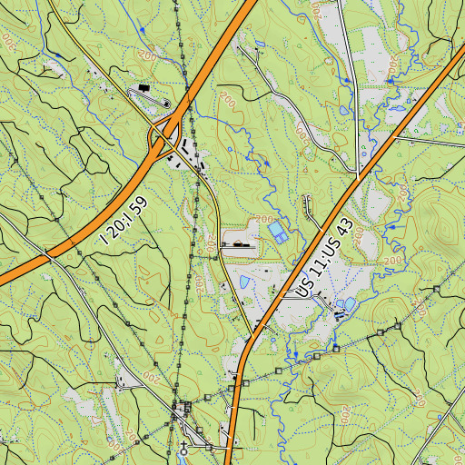 OpenTopoMap map of Greenetrack, AL