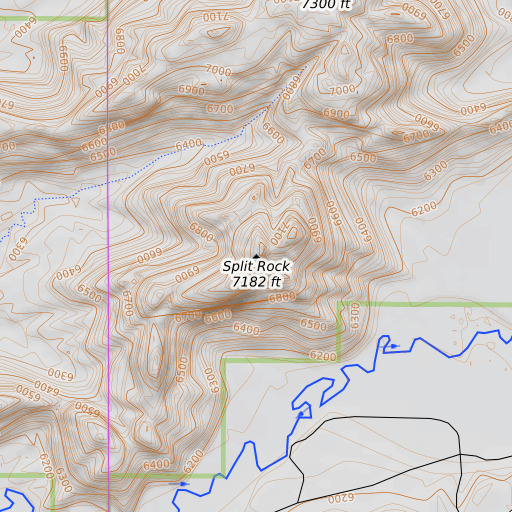 OpenTopoMap map of Split Rock, WY