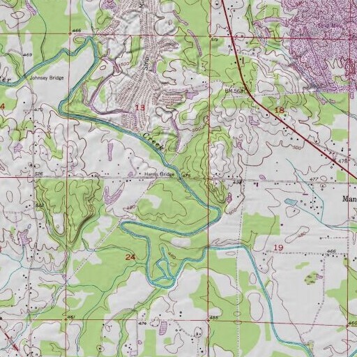 USGS 24K topo map of Harris Bridge, AL