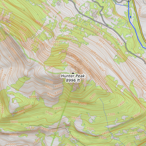 OpenTopoMap map of Hunter Peak, WY