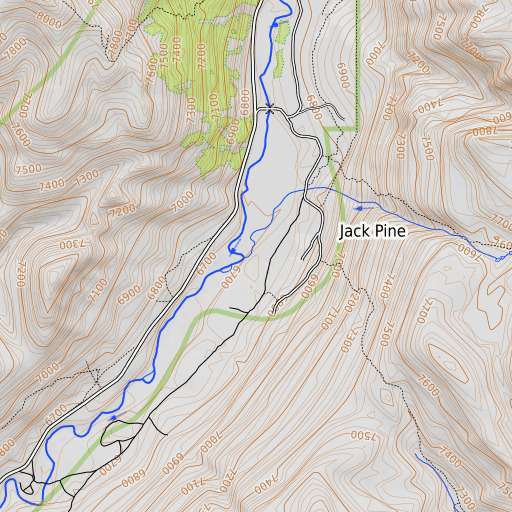 OpenTopoMap map of Jack Pine Creek, WY