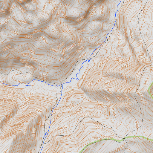 OpenTopoMap map of Moose Meadows, WY