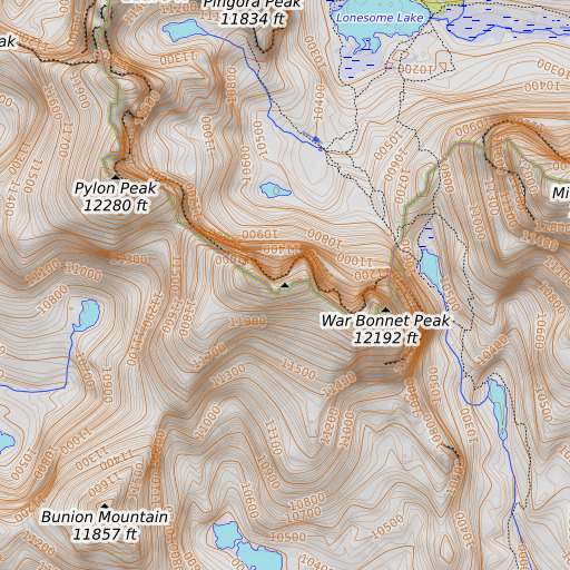 OpenTopoMap map of Warrior Peaks, WY