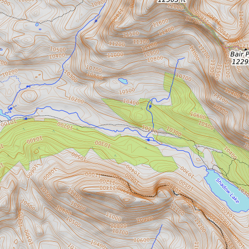 OpenTopoMap map of Shadow Lake Trail, WY