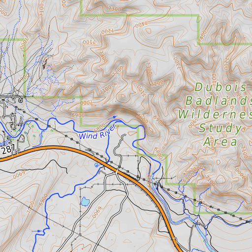OpenTopoMap map of Jakeys Fork, WY