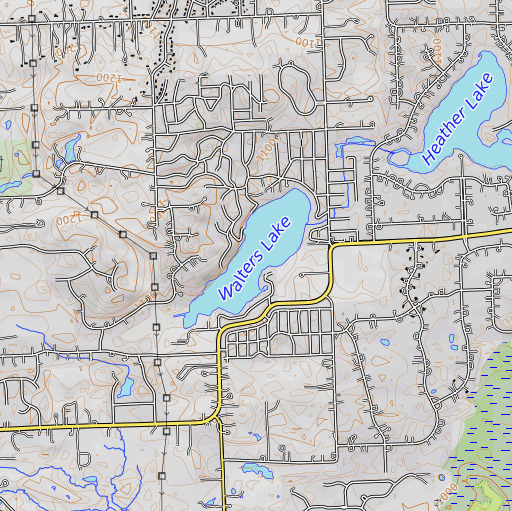 OpenTopoMap map of Walters Lake, MI