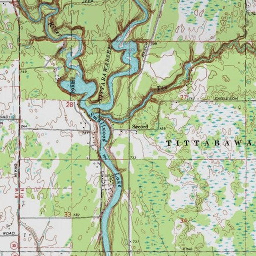 USGS 24K topo map of Secord, MI