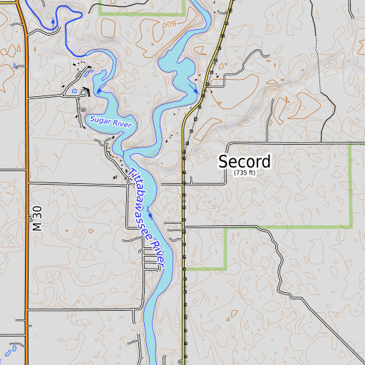 OpenTopoMap map of Secord, MI