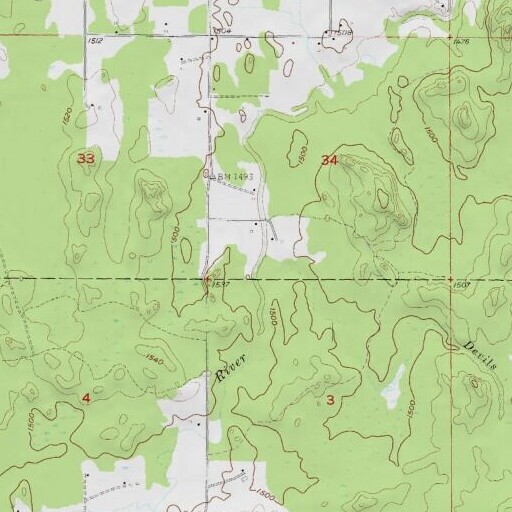 USGS 24K topo map of Devils Creek, MI