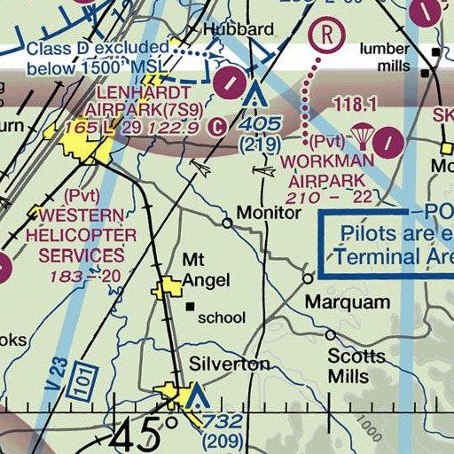 FAA VFR chart of Monitor Bridge, OR