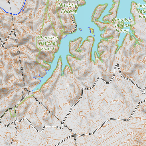 OpenTopoMap map of Roaring Fork, TN