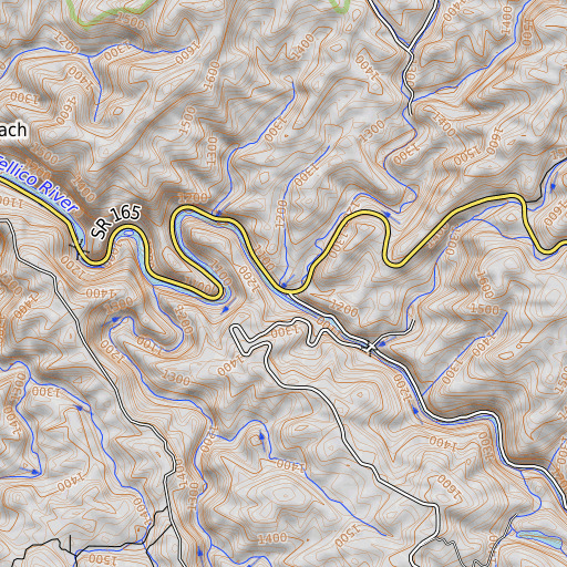 OpenTopoMap map of Roberts Branch, TN