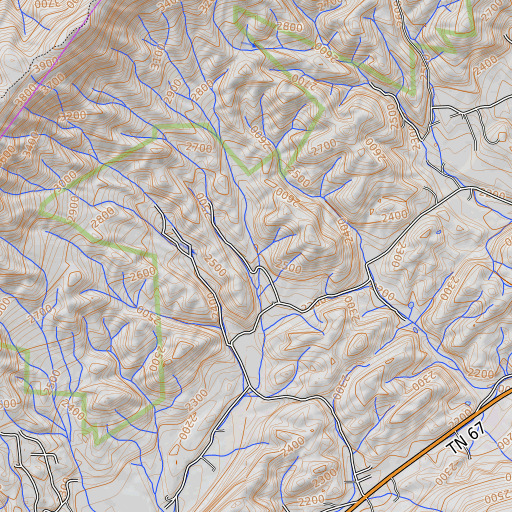 OpenTopoMap map of Robinson Branch, TN