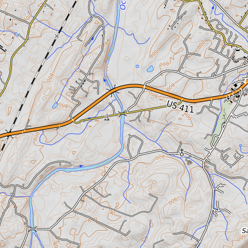 OpenTopoMap map of Rock Branch, TN