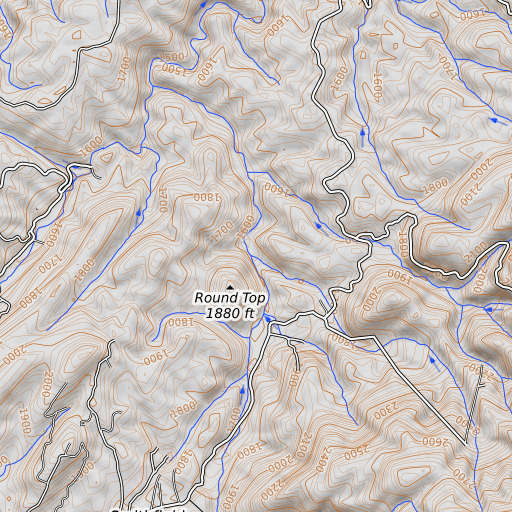 OpenTopoMap map of Rocky Branch, TN