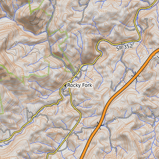 OpenTopoMap map of Rocky Fork, TN