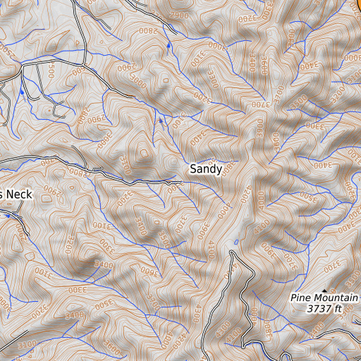 OpenTopoMap map of Sandy, TN