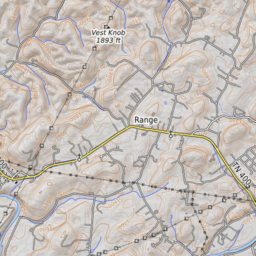 OpenTopoMap map of Range, TN