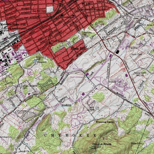 USGS 24K topo map of Pine Oaks Golf Course, TN