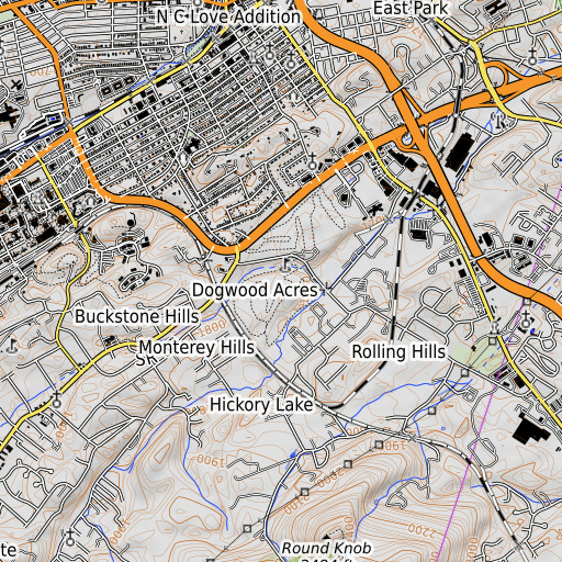OpenTopoMap map of Pine Oaks Golf Course, TN