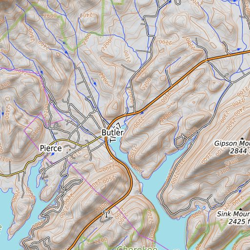 OpenTopoMap map of Capley Branch, TN