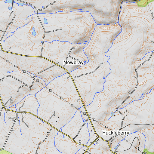 OpenTopoMap map of Mowbray Elementary School, TN