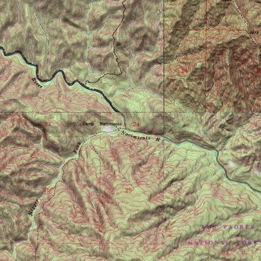 USGS 24K topo map of Negro Fork Nacimiento River, CA