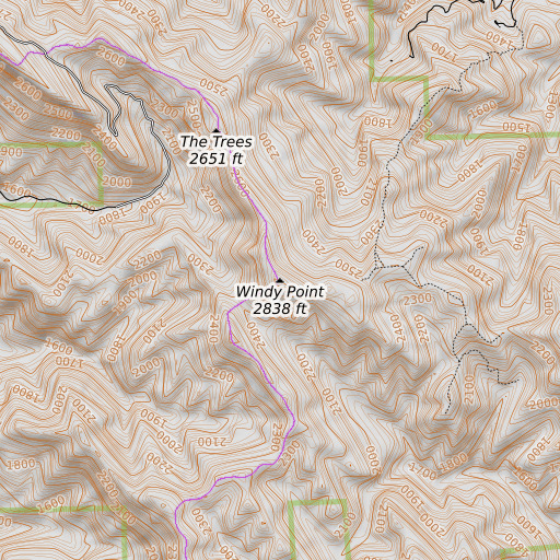 OpenTopoMap map of Windy Point, CA