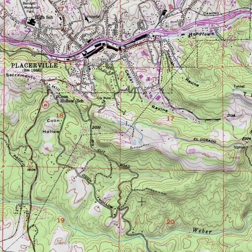 USGS 24K topo map of KWWN-FM (Placerville), CA