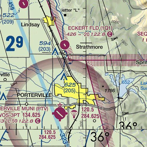 FAA VFR chart of KIOO-FM (Porterville), CA