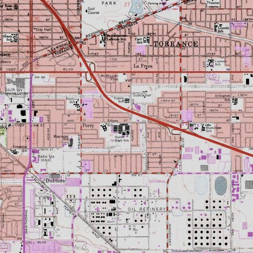 USGS 24K topo map of KNHS-FM (Torrance), CA