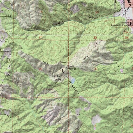 USGS 24K topo map of KPRA-FM (Ukiah), CA