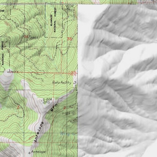 USGS 24K topo map of KYRE-FM (Yreka), CA