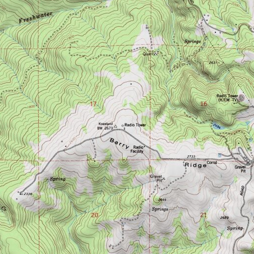 USGS 24K topo map of KZJA-TV (Eureka), CA