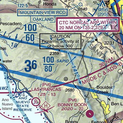 FAA VFR chart of Sempervirens 1-02 Dam, CA