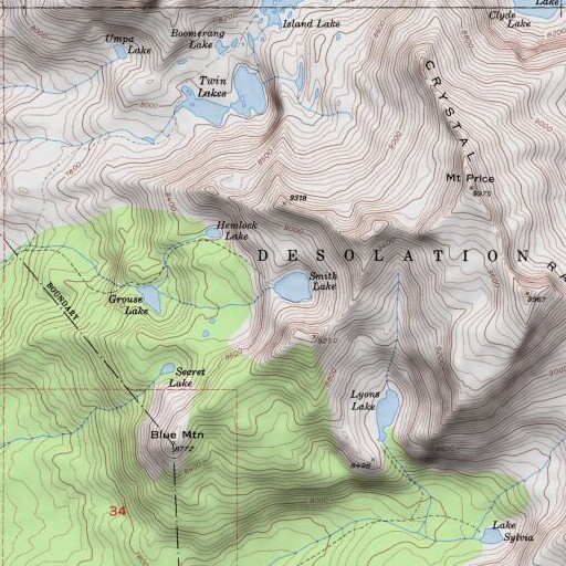 USGS 24K topo map of Smith Lake 1-028 Dam, CA